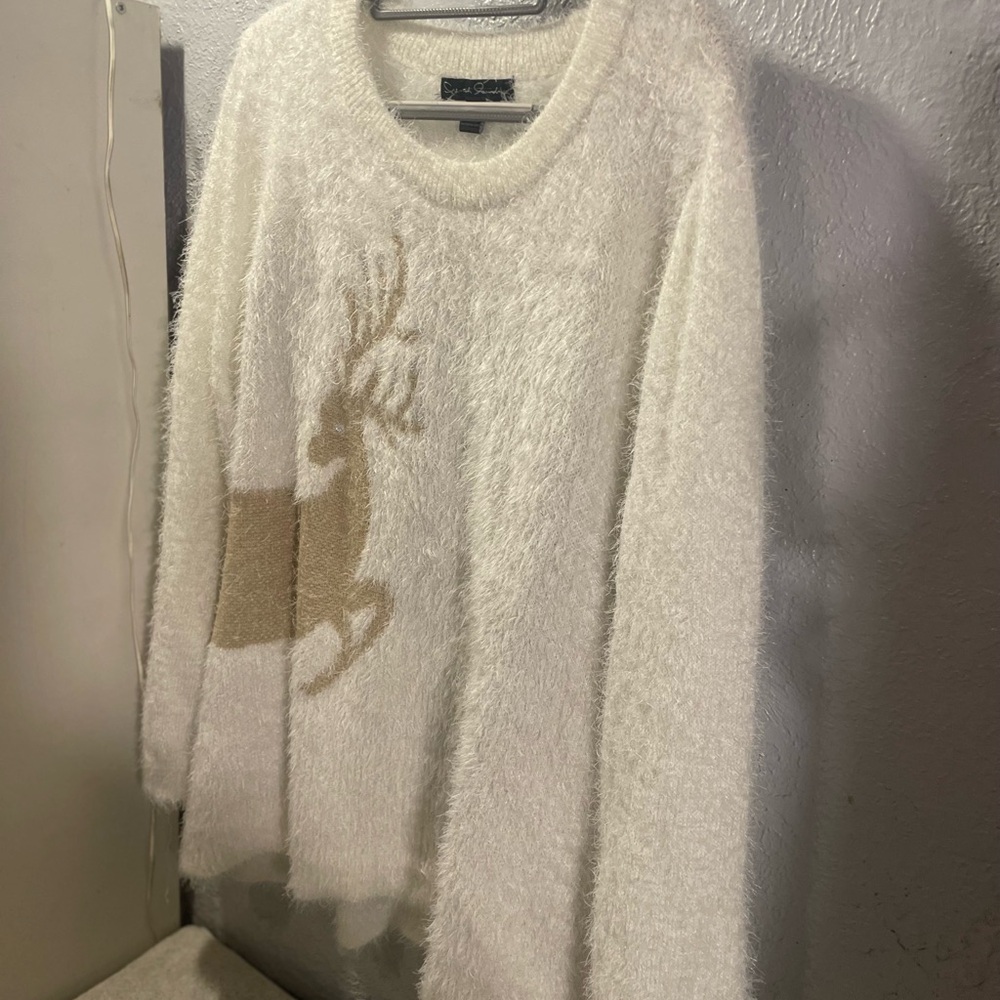French Laundry Cream and Tan Sweater with Deer Motif - Picture 3 of 6